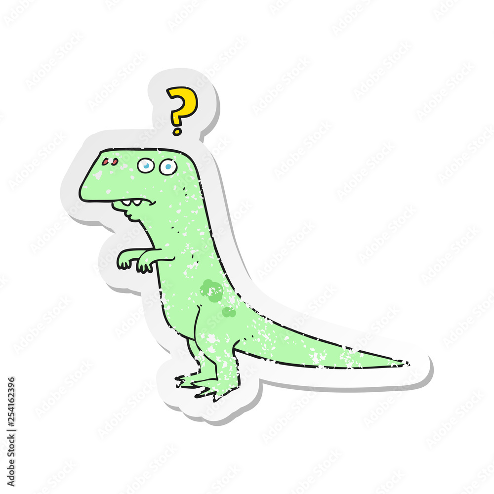 Naklejka premium retro distressed sticker of a cartoon confused dinosaur