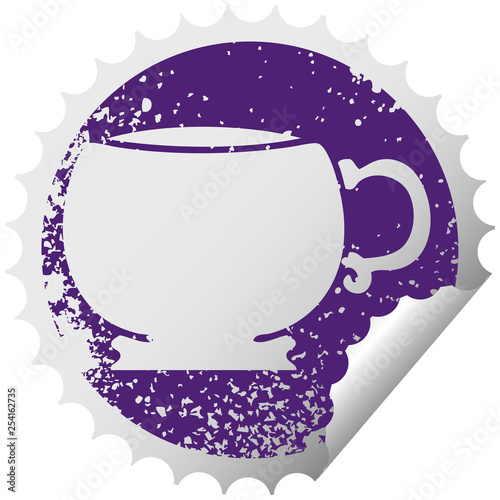 quirky distressed circular peeling sticker symbol mug