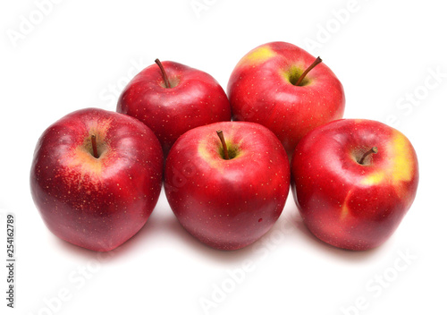 Red apples group isolated on white background. Flat lay, top view