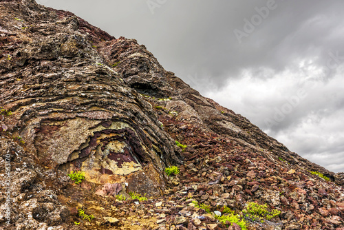 Lava rock formations in the slope of Eldborg volcano crater  in  Vesturland region of Iceland. photo