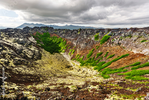 Inside view of Eldborg volcano crater. Vesturland region of Iceland. photo