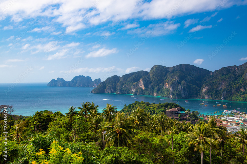 Panorama of Phi Phi don Thailand island, view point.