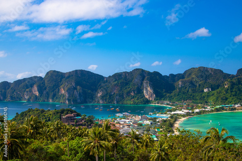 Panorama of Phi Phi don Thailand island, view point.