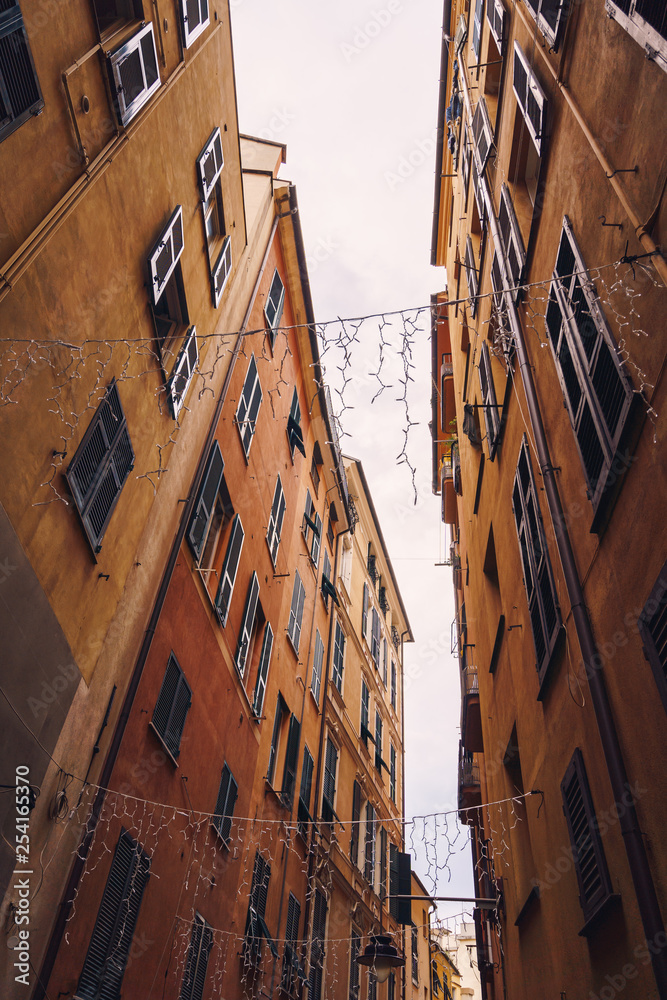 Narrow streets of Genoa city in Italy
