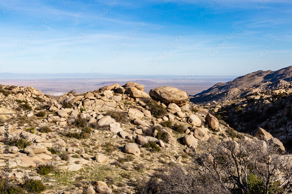 Looking out over a rocky landscape, at Anza-Borrego Desert State Park in California