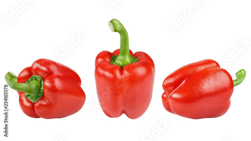 red bell pepper. set of three angles. Isolated on white background. advertising photo.