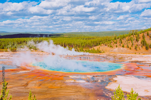 Overlooking the grand prismatic spring in the yellowstone national park