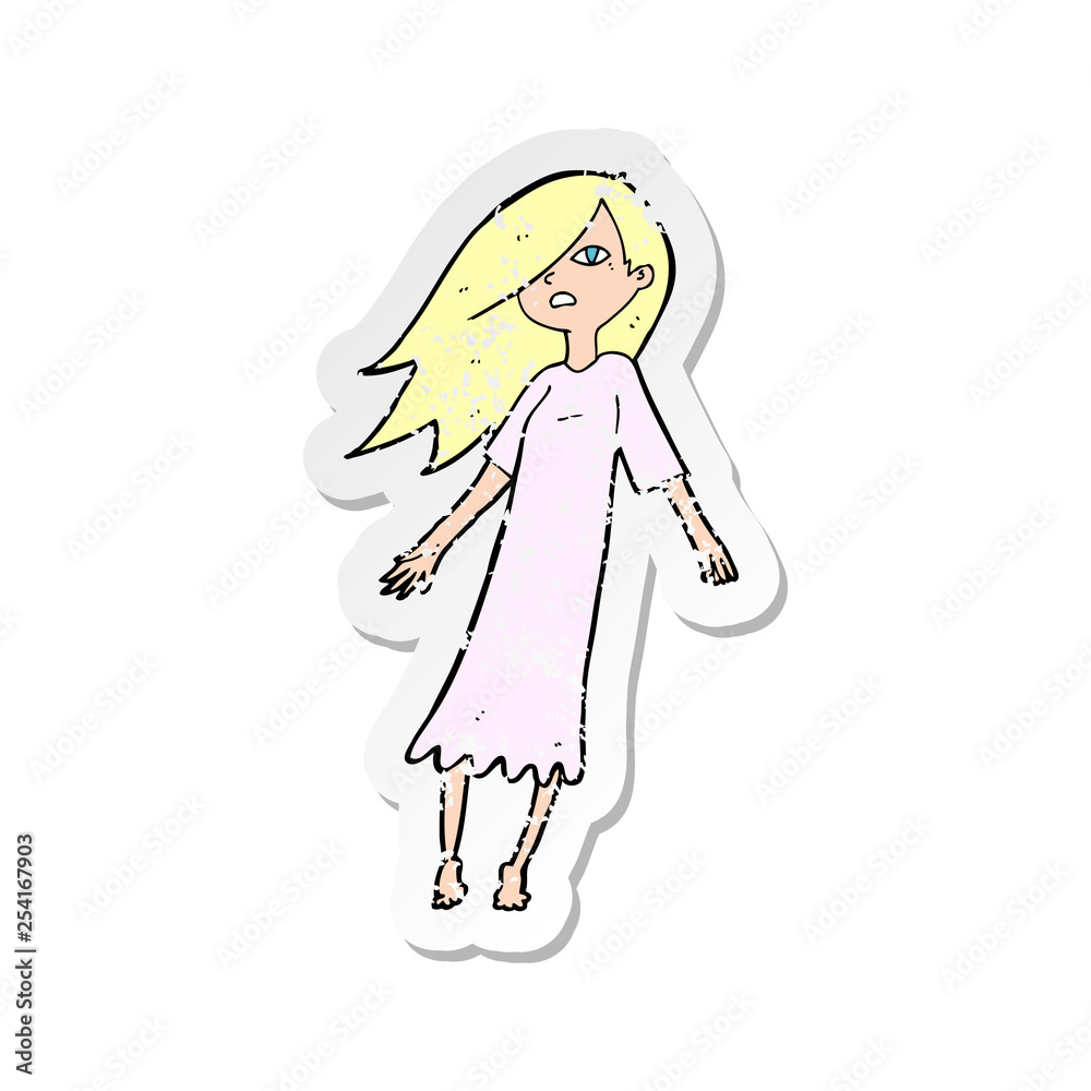 retro distressed sticker of a cartoon ghost like girl retro distressed sticker of a cartoon ghost like girl