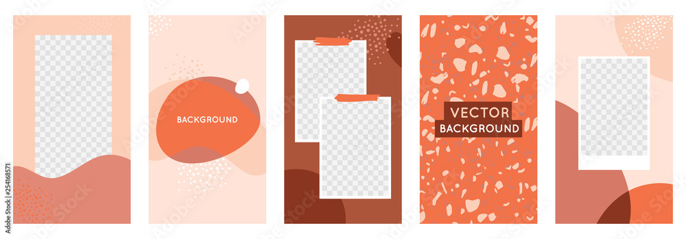 Vector set of abstract creative backgrounds in minimal trendy style with copy space for text  and photo frames - design templates for social media stories