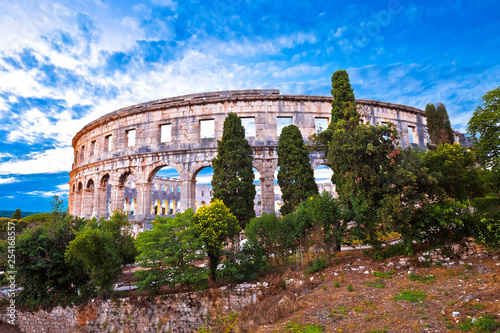 Arena Pula historic Roman amphitheater panoramc green landscape view