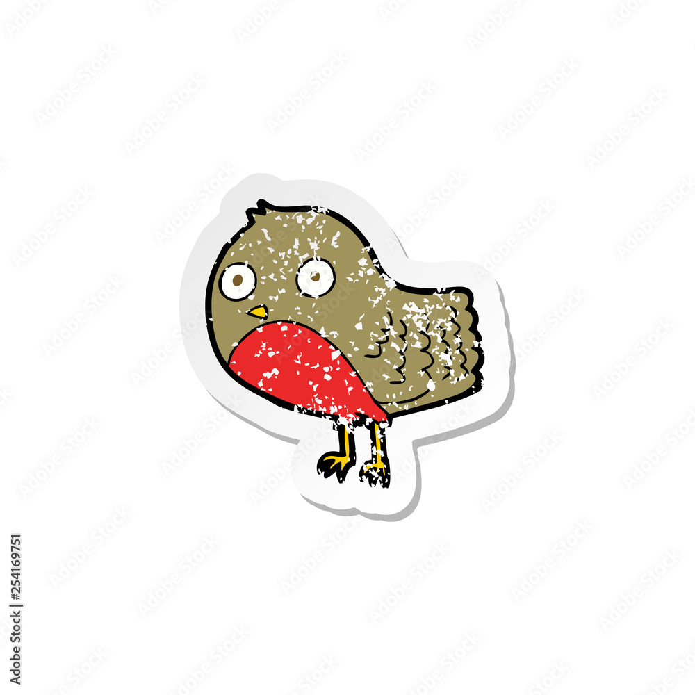 retro distressed sticker of a cartoon robin retro distressed sticker of a cartoon robin