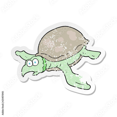 retro distressed sticker of a cartoon turtle