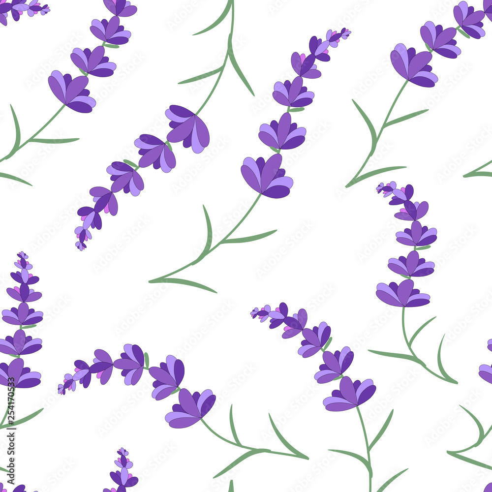Seamless lavender pattern. Purple flower blossom background. Vector eps10.