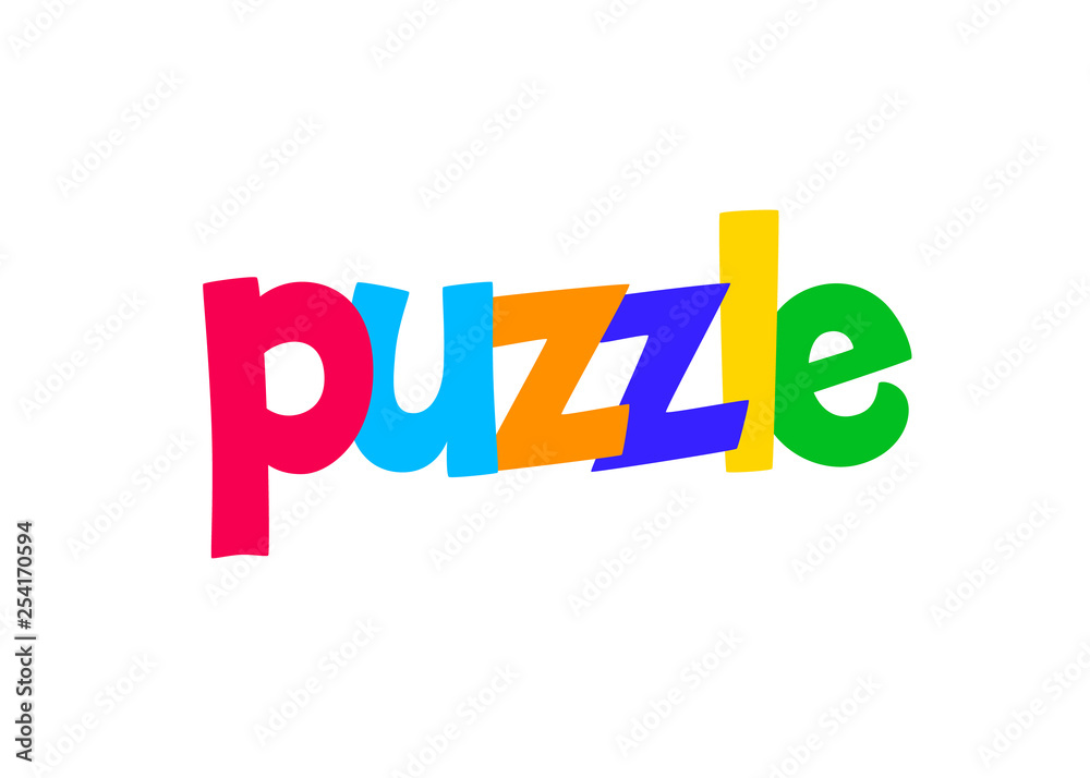 Puzzle vector lettering. Text label. Typography design