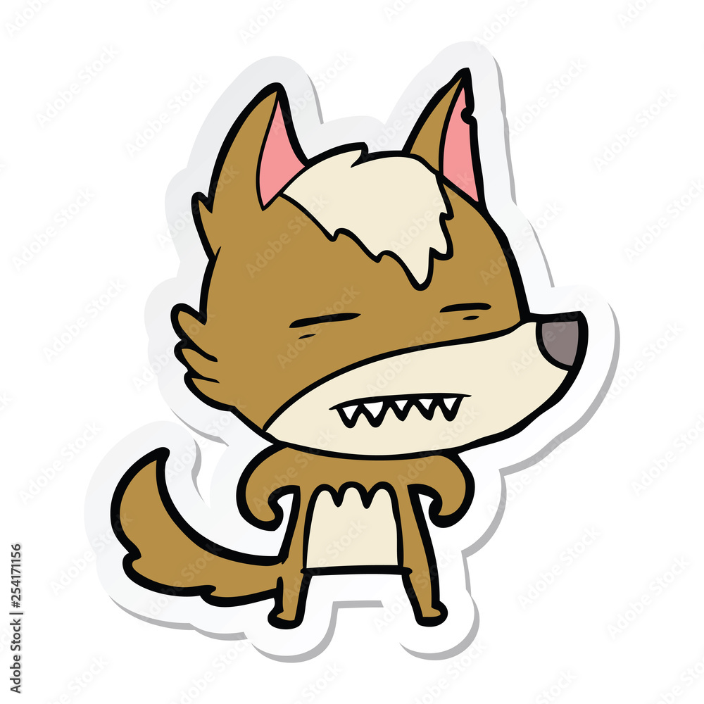sticker of a cartoon wolf showing teeth sticker of a cartoon wolf showing teeth