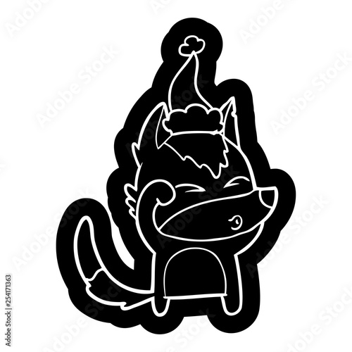cartoon icon of a wolf pouting wearing santa hat