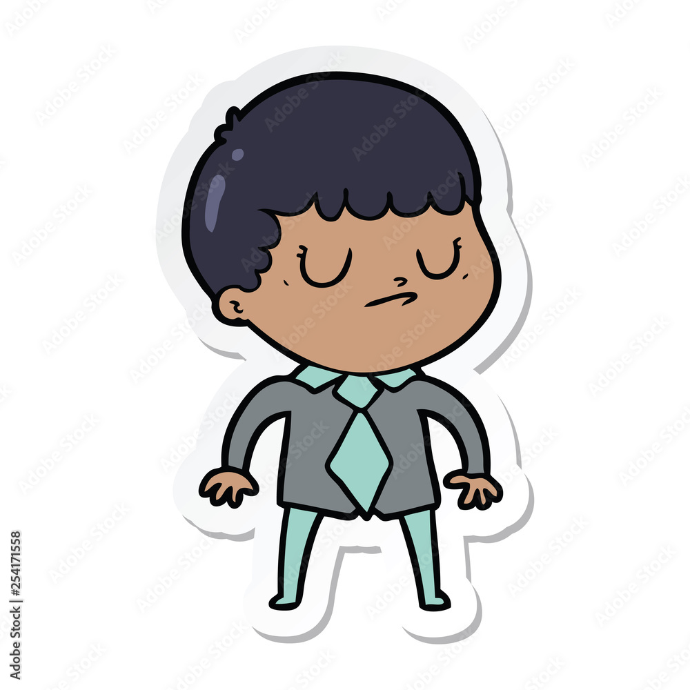 sticker of a cartoon grumpy boy