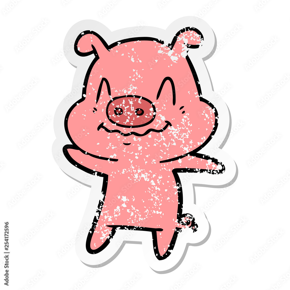 Fototapeta premium distressed sticker of a nervous cartoon pig