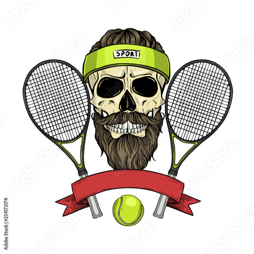 Skull with tennis racquets