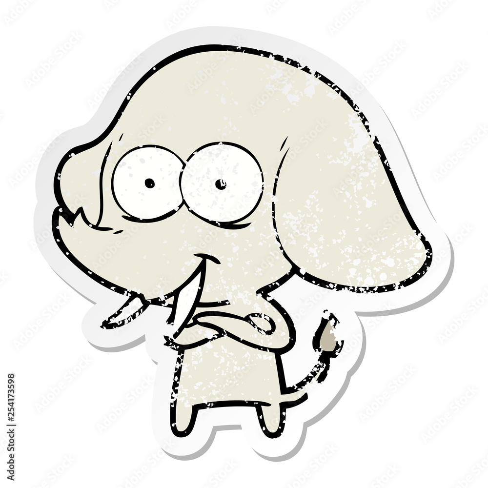 distressed sticker of a happy cartoon elephant distressed sticker of a happy cartoon elephant