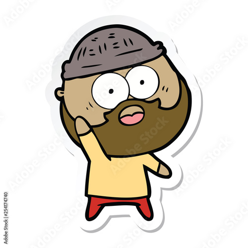 sticker of a cartoon bearded man holding up hand