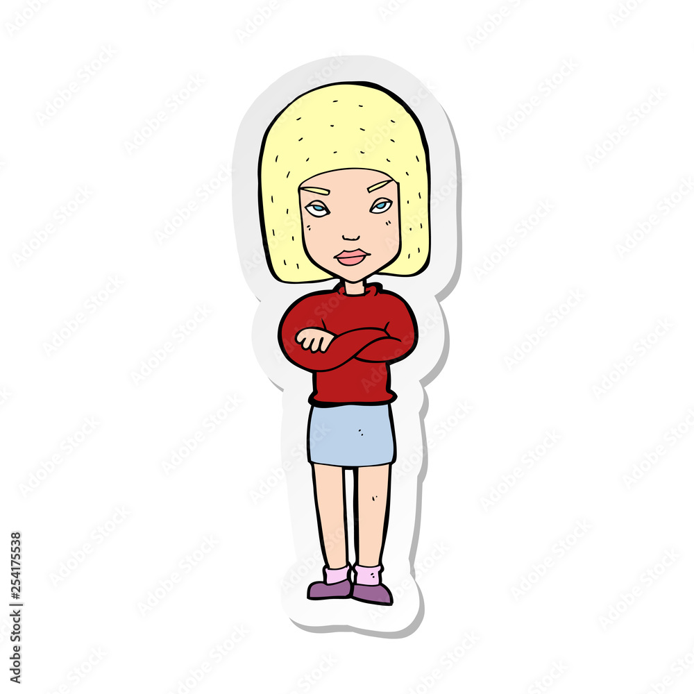 sticker of a cartoon woman with crossed arms sticker of a cartoon woman with crossed arms