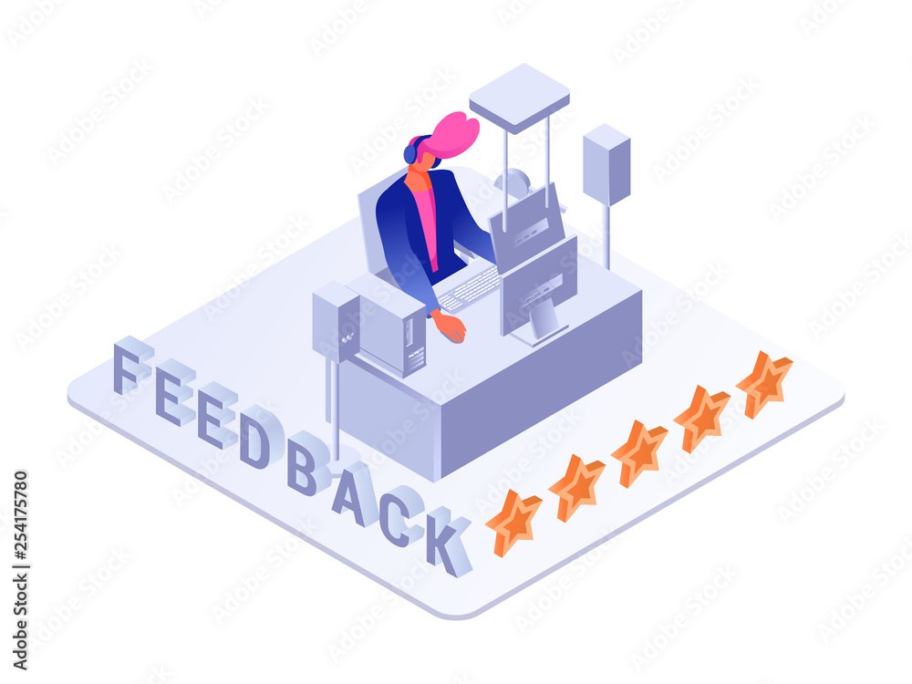 Feedback with five golden stars flat illustration Feedback with five golden stars flat illustration