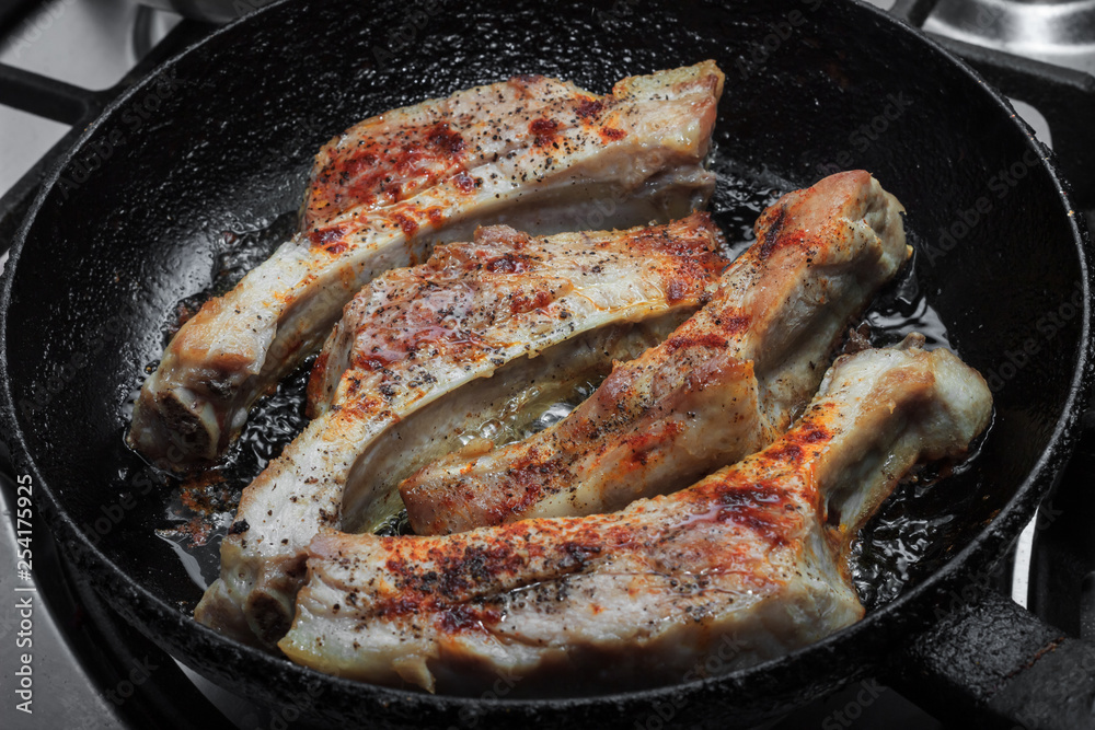 Appetizing pork ribs. The best beer snack.