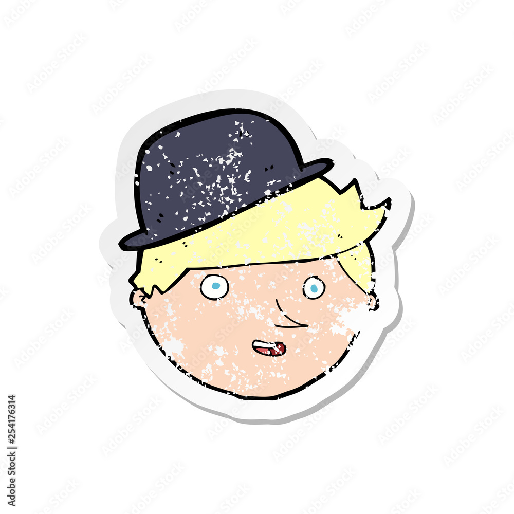 retro distressed sticker of a cartoon man wearing bowler hat retro distressed sticker of a cartoon man wearing bowler hat