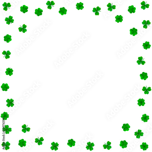 Vector background with detailed realistic three-leaf and four-leaf shamrocks. St. Patri  k s day design elements. Gradient mesh.