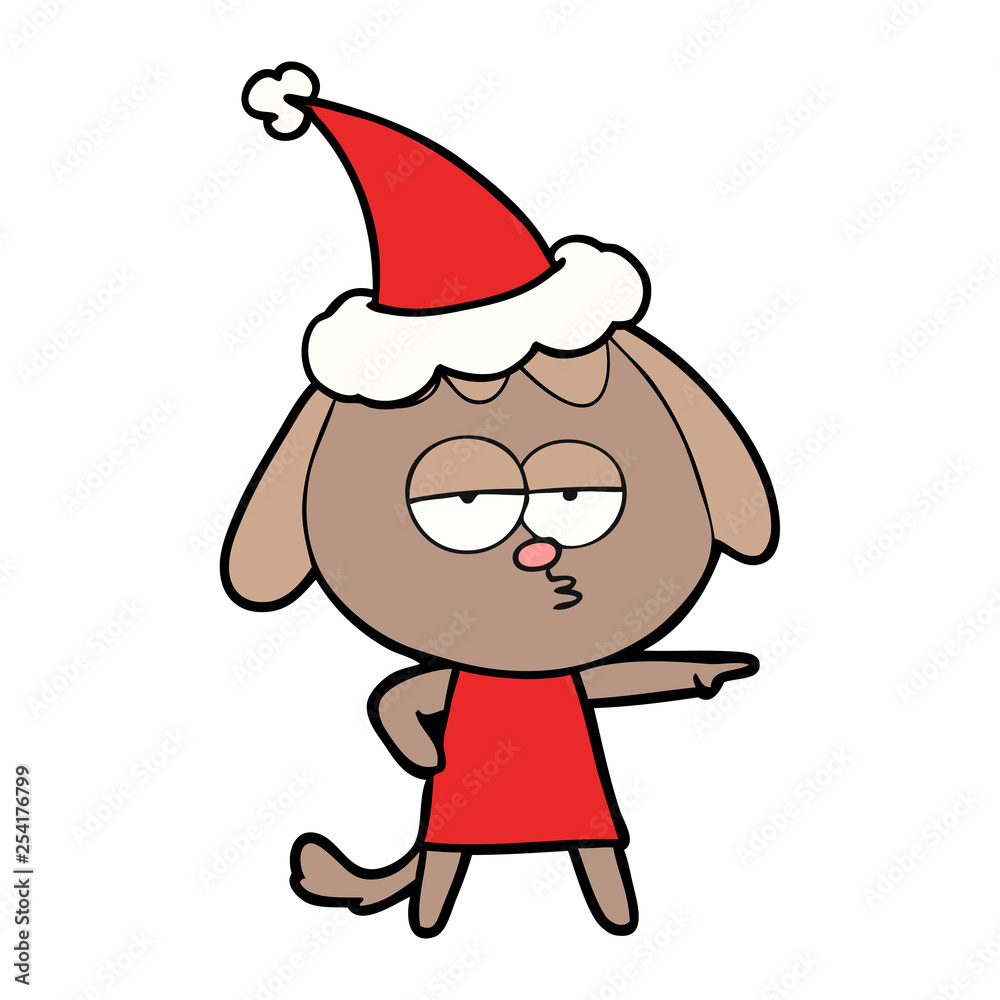 line drawing of a bored dog wearing santa hat line drawing of a bored dog wearing santa hat