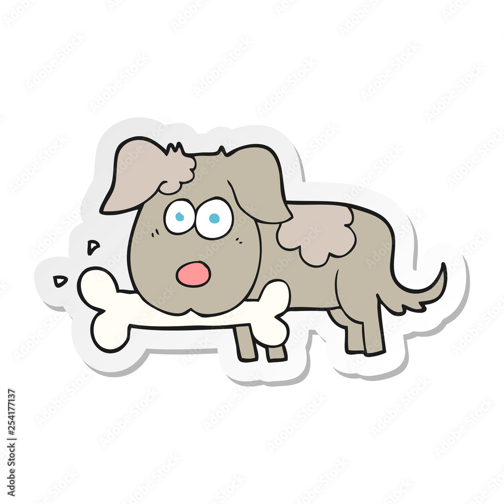 sticker of a cartoon dog with bone sticker of a cartoon dog with bone