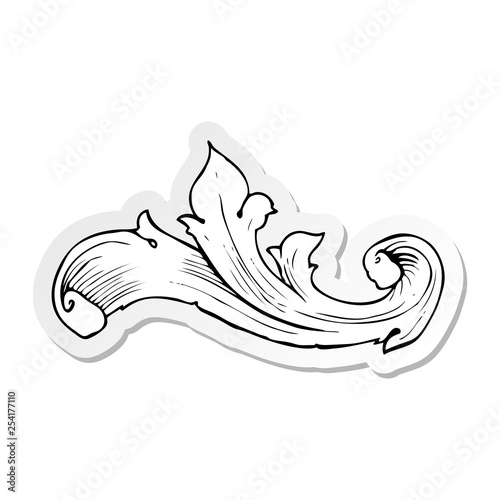 sticker of a traditional hand drawn floral swirl