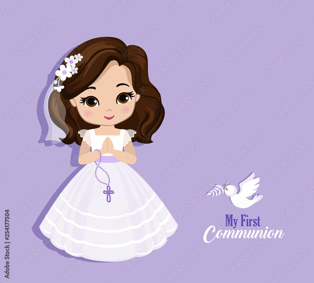 Set of design elements for First Communion for girls. Vector illustration for religious holidays. Set of design elements for First Communion for girls. Vector illustration for religious holidays.