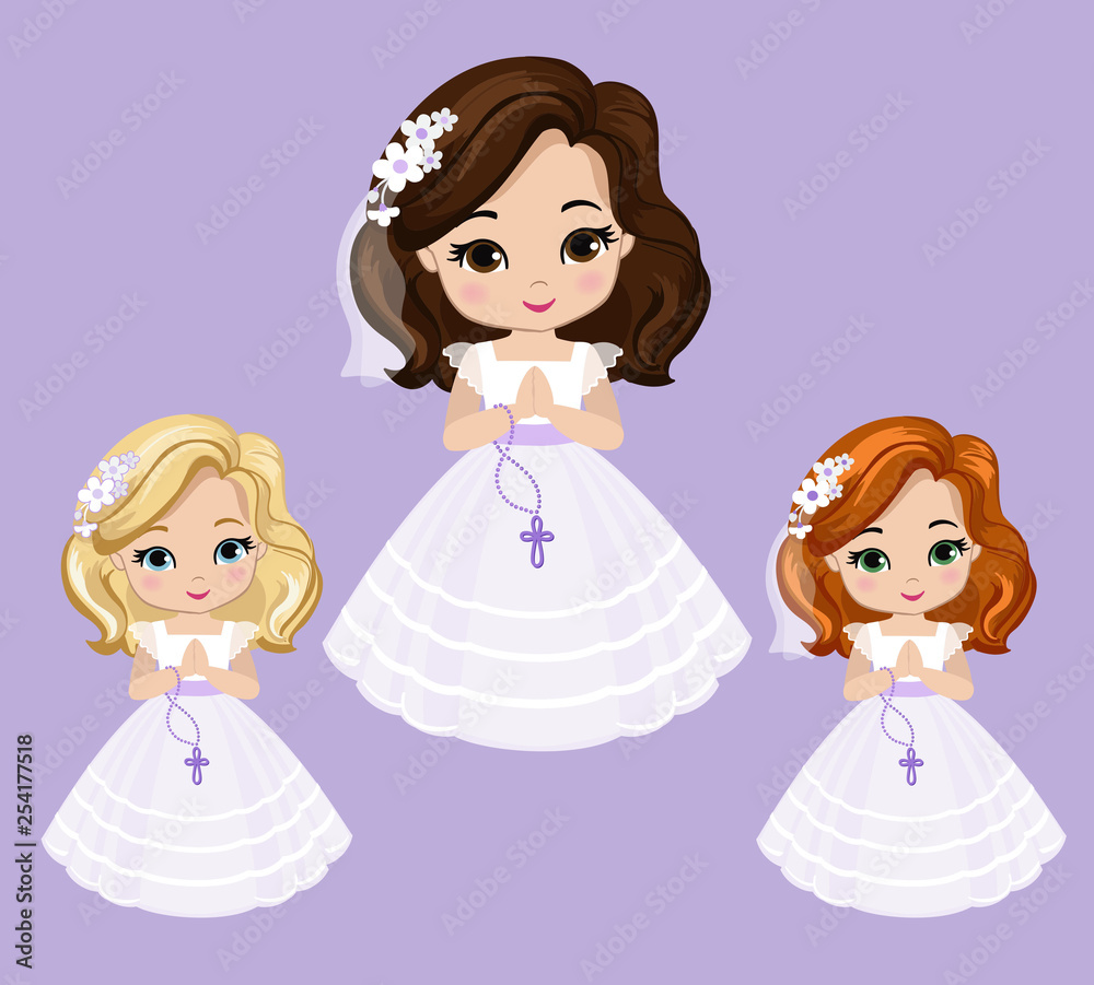 Set of design elements for First Communion for girls. Vector illustration for religious holidays. Set of design elements for First Communion for girls. Vector illustration for religious holidays.