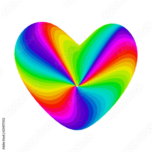Colorful bright neon rainbow heart symbol isolated on white.