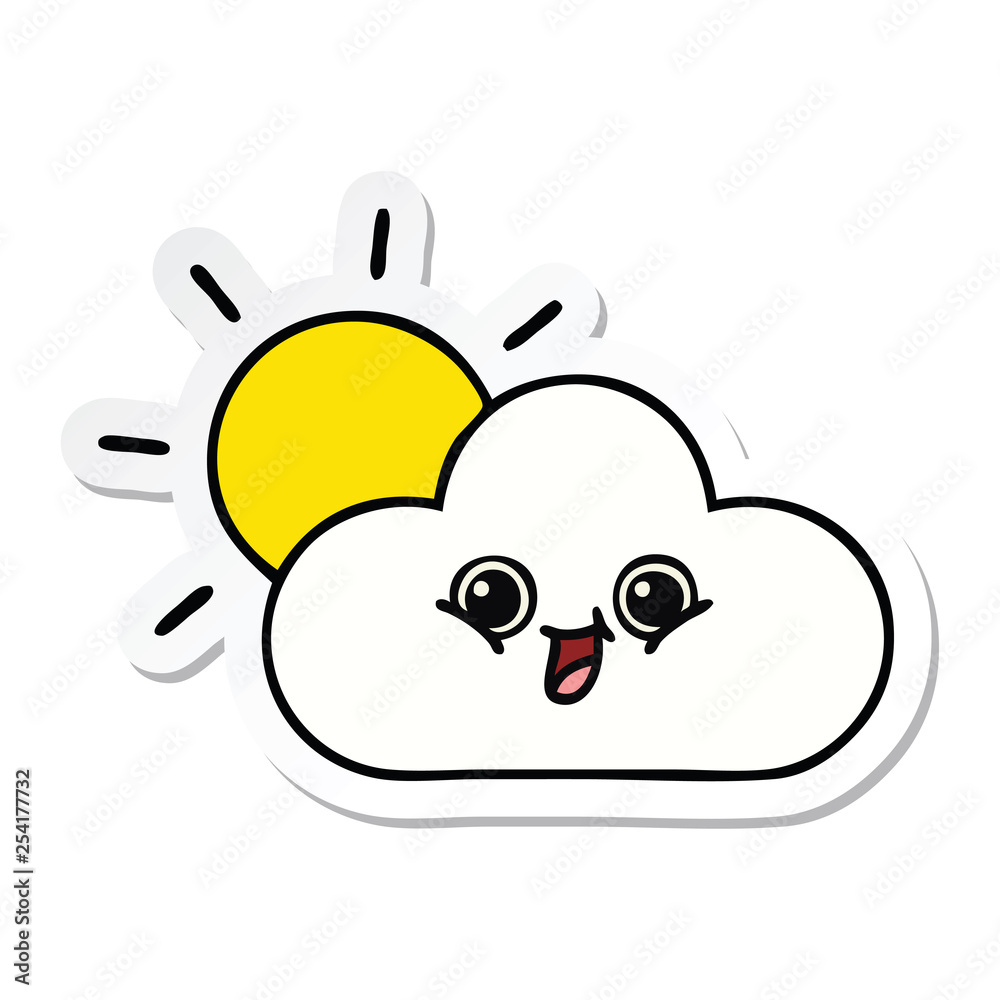 sticker of a cute cartoon cloud and sunshine sticker of a cute cartoon cloud and sunshine