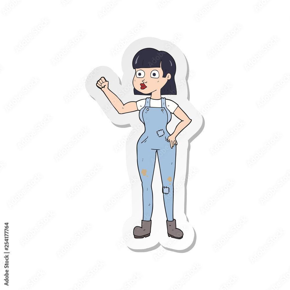 sticker of a cartoon woman clenching fist sticker of a cartoon woman clenching fist