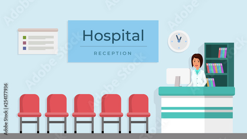 Hospital reception with woman