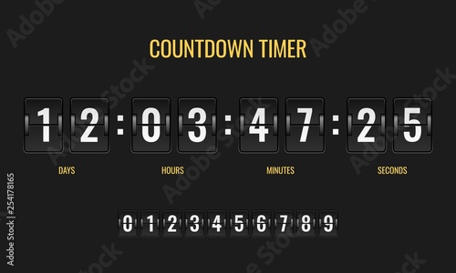 Countdown timer. Meter scoreboard digital watch mechanics counter information down number counting clock day template
