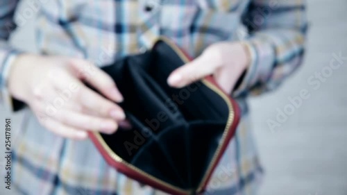 empty wallet - woman with no money in purse shopping