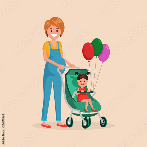 Mother and daughter walking together flat poster