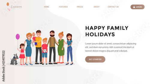 Happy family holidays landing web page