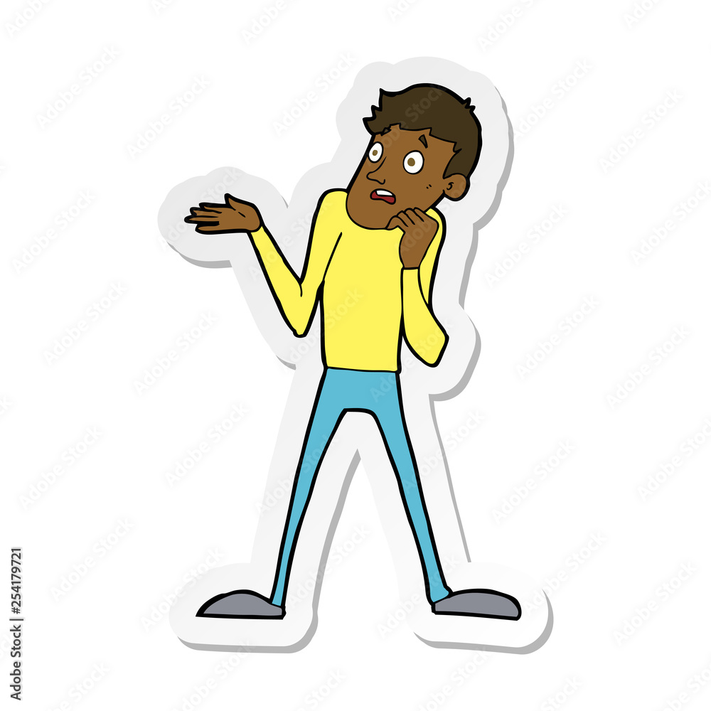 sticker of a cartoon nervous man sticker of a cartoon nervous man