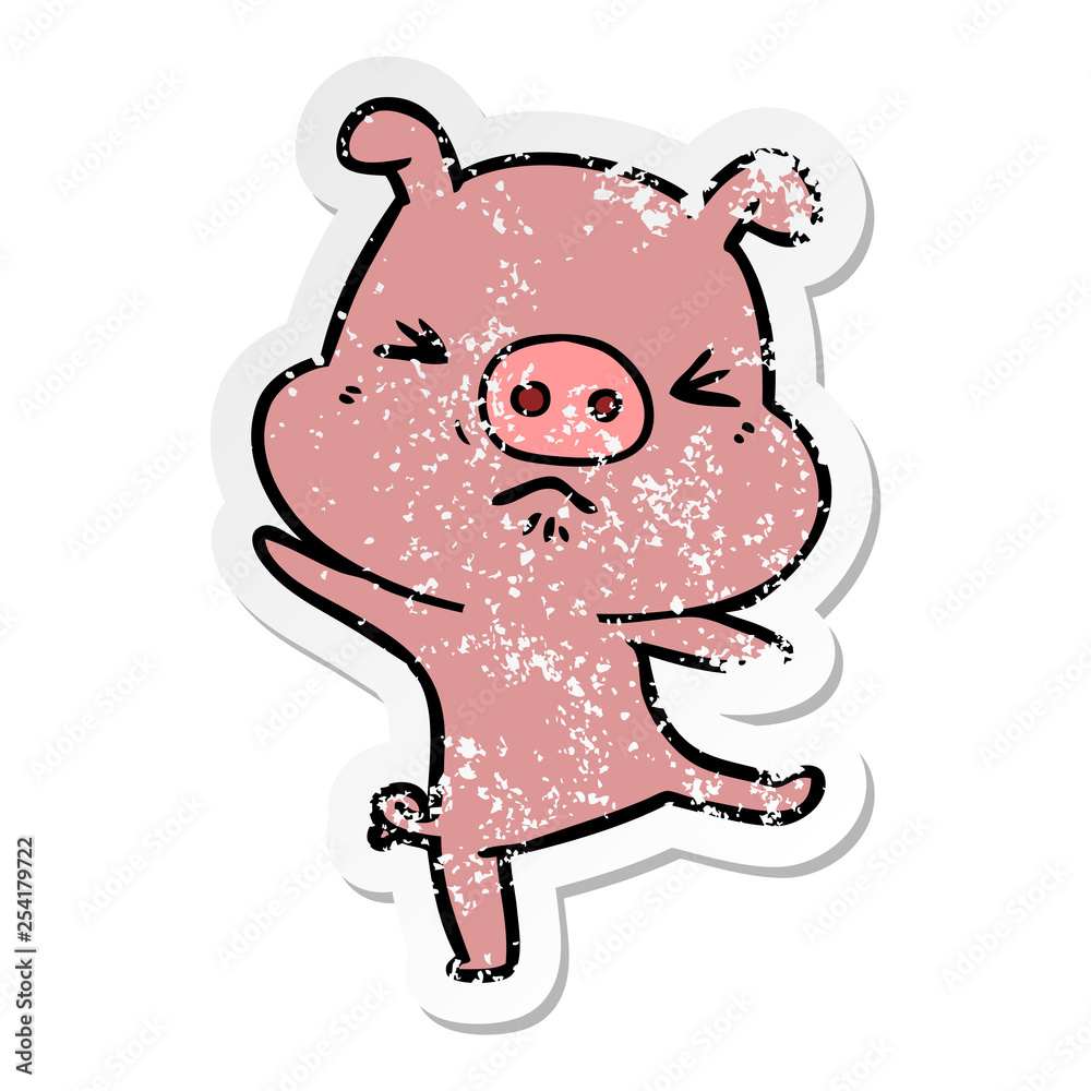 Fototapeta premium distressed sticker of a cartoon furious pig