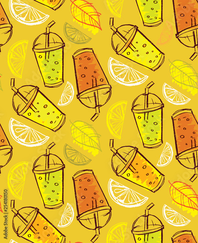 Hand drawn doodle smoothie pattern background