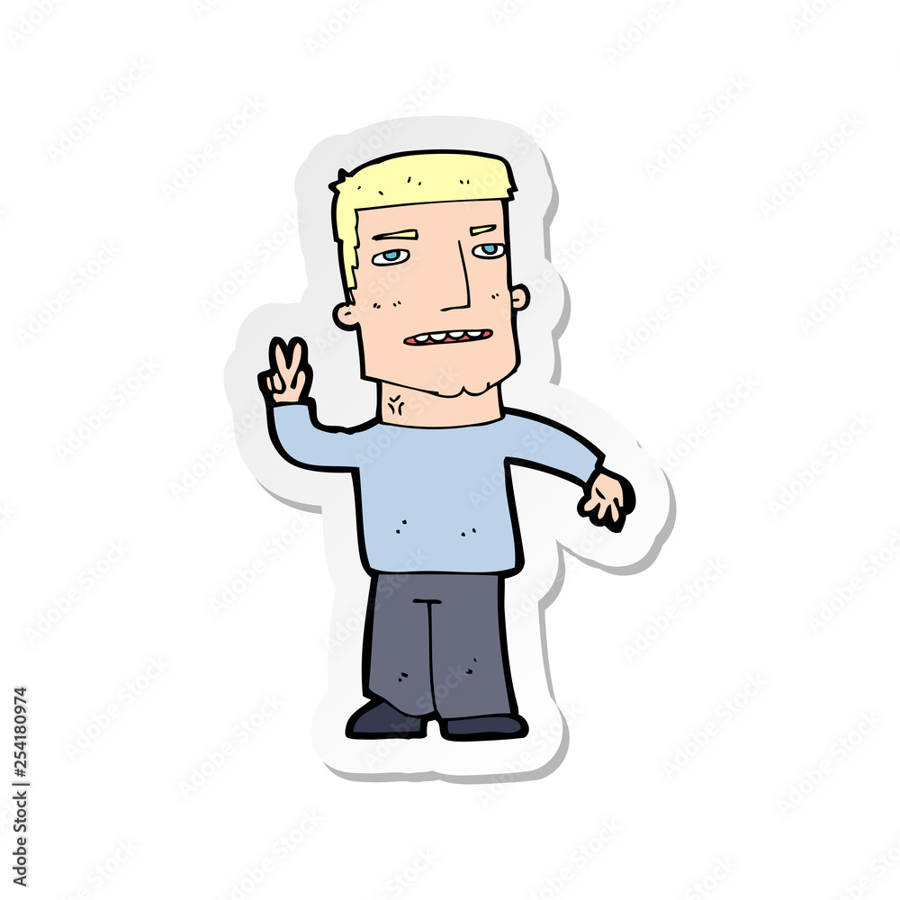 sticker of a cartoon man giving peace sign