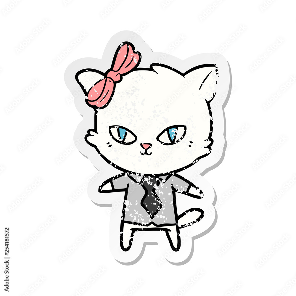 distressed sticker of a cute cartoon cat boss distressed sticker of a cute cartoon cat boss