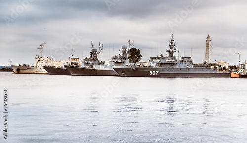 military ships in harbour