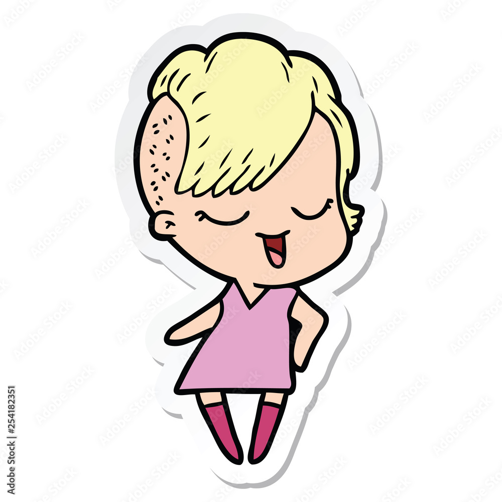 sticker of a happy cartoon girl